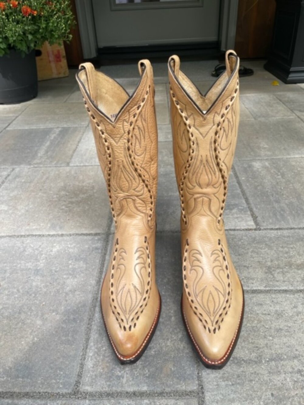 Dan Post Beige Deerskin Cowboy Boots